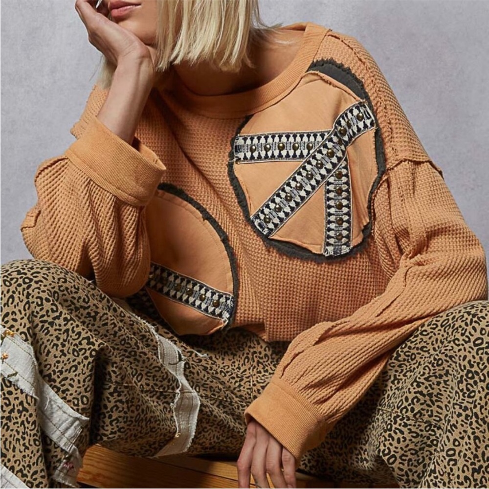POL Peace Peach distressed Textured Sweater